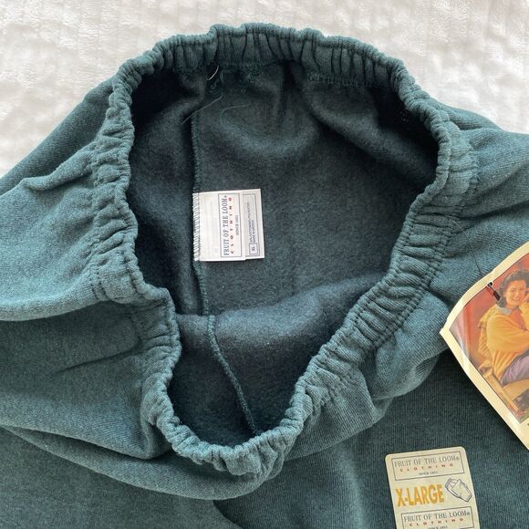 90s Vintage Fruit of the Loom Sweatpants Green Fleece Joggers Deadstock NWT XL - Picture 8 of 14